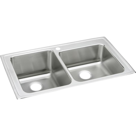 Elkay Lustertone Stainless Steel 37 X 22 X 10 Offset Double Bowl Top Mount Sink LGR3722S2